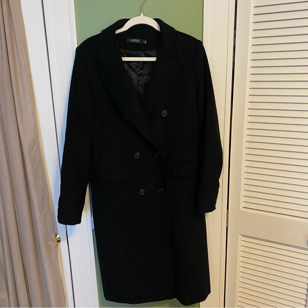 Lauren Ralph Lauren Black Double-Breasted Wool-Blend Coat - Picture 6 of 12